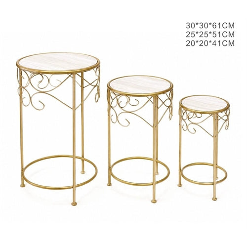 Set 3 alzatine decorative in metallo oro