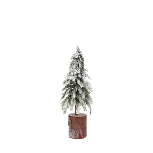 Albero di natale innevato con base in legno – ø 8 × h 40 cm