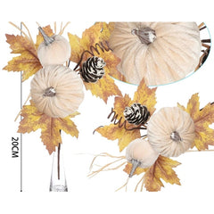 Pick autunnale con zucche in tessuto e foglie decorative – 20 cm