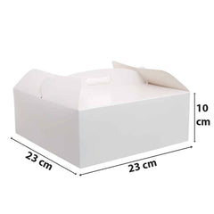 Scatola per torta quadrata con manico bianca 23 x 23 x h 10 cm sottotorta ø 22,5 cm
