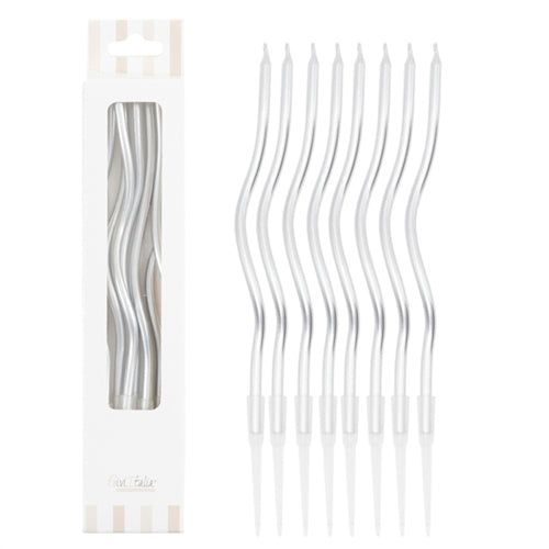 Candelina stelo curly con sostegno 12.5cm argento 8pz