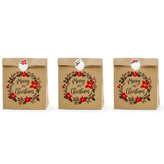 Sacchetti regalo merry little christmas, kraft, 25x11x27cm (1 confezione / 3 pezzi)