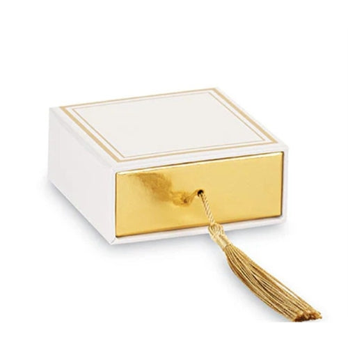 Scatolina cassetto c/nappa bianco/oro + ins. 70 x 70 x 30 mm