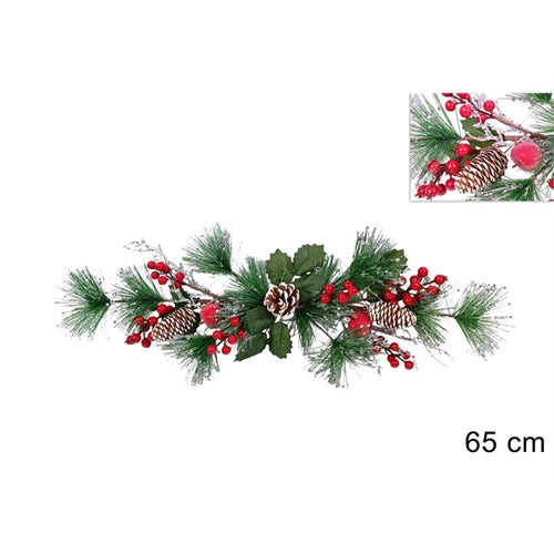 Ramo natalizio decorativo con pigne e bacche – 65 cm