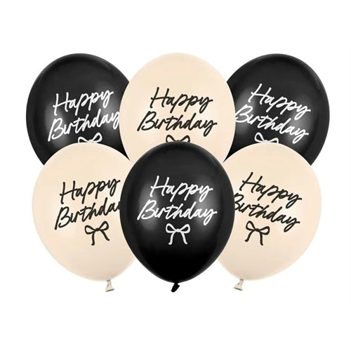 Palloncini resistenti happy birthday bows, 30 cm, mix (1 confezione / 6 pezzi)