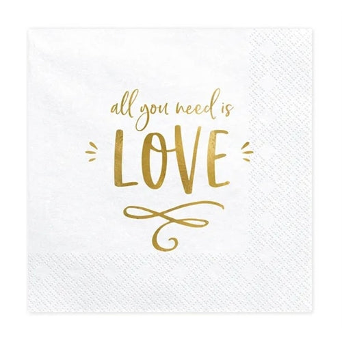 Tovaglioli - all you need is love, bianchi, 33x33cm (1 confezione / 20 pezzi)