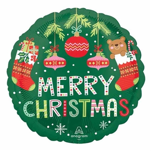 Palloncino in foil 18" orsetto e palline di natale "merry christmas"