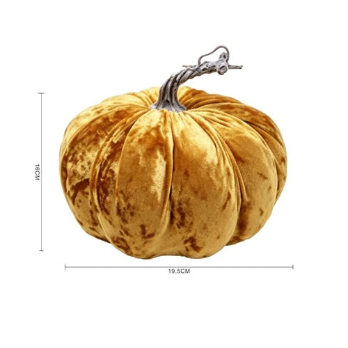 Zucca decorativa grande in velluto ocra – 19,5 × h 16 cm