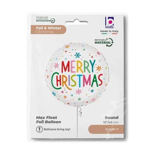Palloncino in foil 18" fiocchi di neve multicolor "merry christmas"