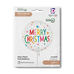 Palloncino in foil 18" fiocchi di neve multicolor "merry christmas"