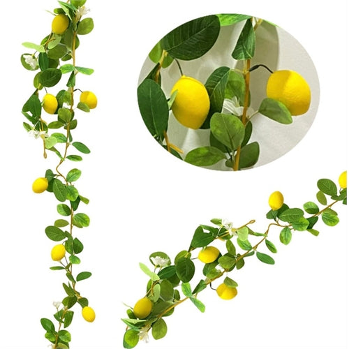 Ghirlanda artificiale con limoni e fiori l.190 cm– decorazione mediterranea