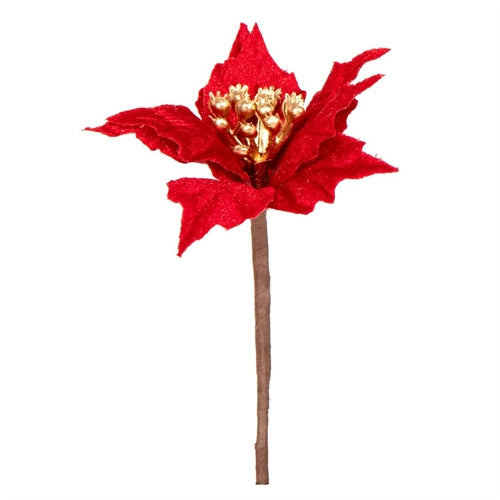 Pick stella di natale rossa con pistilli oro – h 10 cm