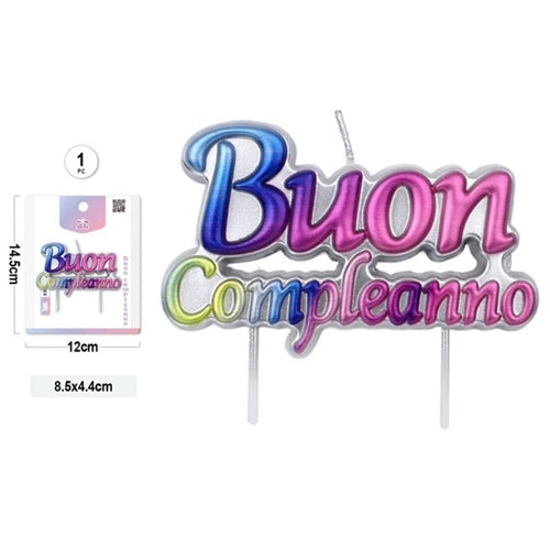 Candela buon compleanno multicolor – 8,5 × 4,4 cm