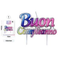 Candela buon compleanno multicolor – 8,5 × 4,4 cm