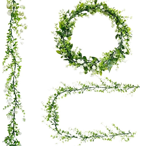 Ghirlanda artificiale con fogliame e fiorellini – flessibile l. 180 cm