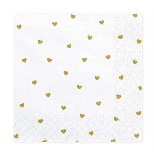 Tovaglioli cuori, bianchi, 33x33cm (1 confezione / 20 pz.)
