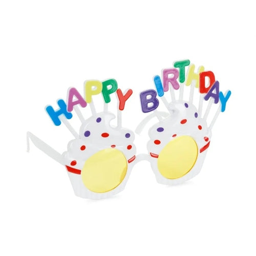 Occhiali cupcake buon compleanno, 18,5x11,5 cm, bianco