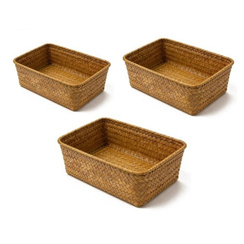 Cestino rettangolare intrecciato set 3 pz