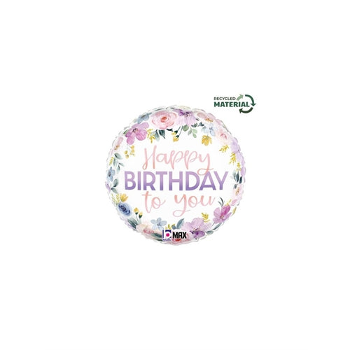 Palloncino in foil 18" happy birthday fiori effetto dipinto