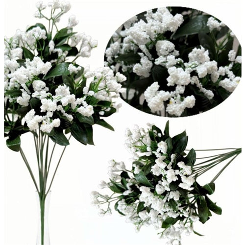 Bouquet di gipsofila / fiorellini bianchi artificiali con foglie h. 45 cm