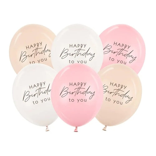 Palloncini 30 cm, buon compleanno, mix rosa (1 confezione / 6 pezzi)