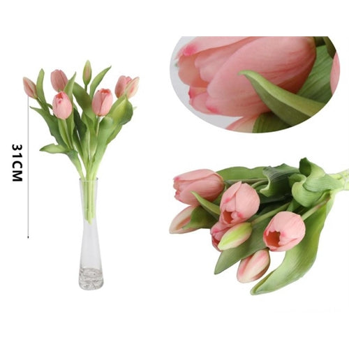 Bouquet tulipani rosa artificiale h. 31 cm