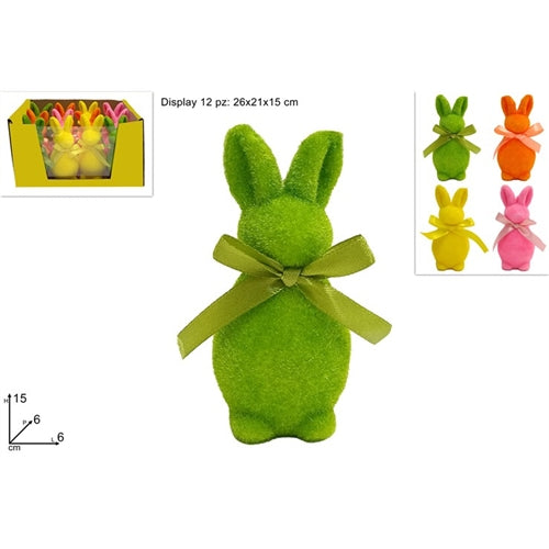 Coniglio floccato 15 cm con fiocco
