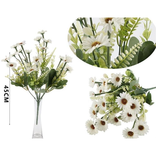 Bouquet margherite artificiali con verde decorativo h. 45 cm