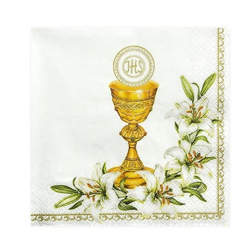 Tovaglio comunione 33x33 cm 20 pz calice e gigli