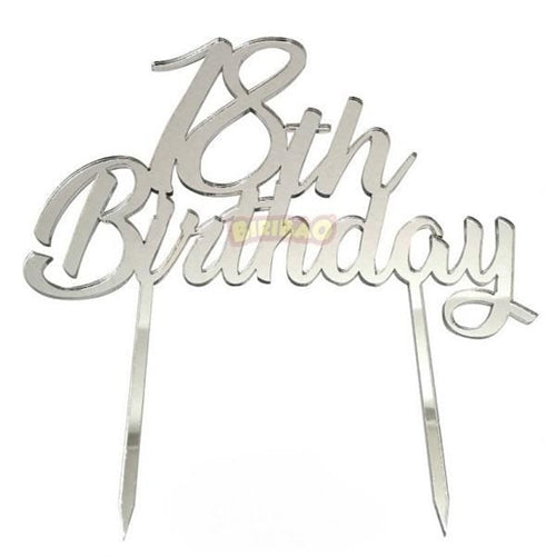 Cake topper in plexiglass 18th birthday argento