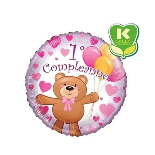 Palloncino primo compleanno bimba standard shape 18" (45cm) in mylar, 1pz.