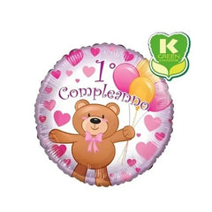 Palloncino primo compleanno bimba standard shape 18" (45cm) in mylar, 1pz.