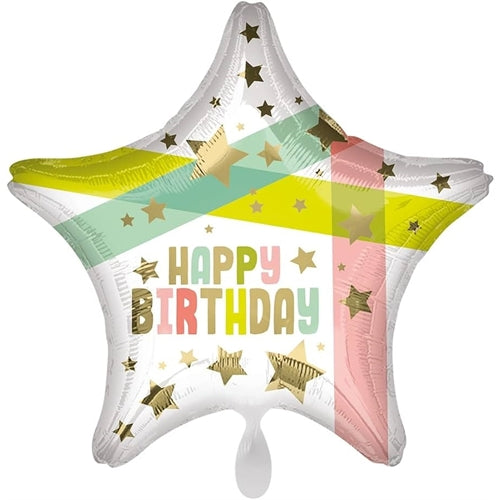 Mylar happy birthday gold stars 18"