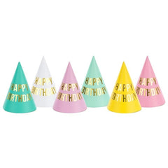 Cappellini da festa happy birthday, mix, 16 cm (1 confezione / 6 pezzi)