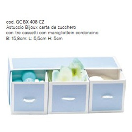 Scatolina bijoux carta da zucchero con tre cassetti 15,8 x 5,5 x 5
