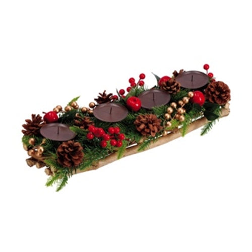 Centrotavola natalizio portacandele con pigne e bacche – 52 cm