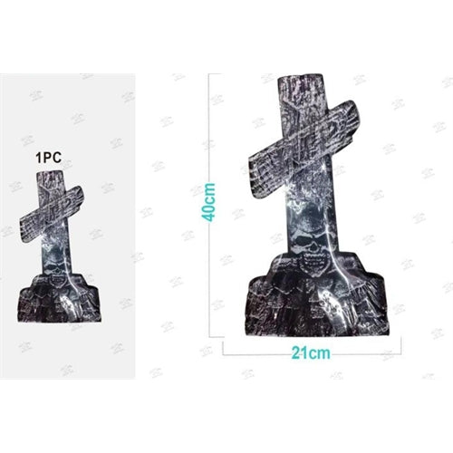 Lapide con croce e teschio halloween – 34 x 33 cm