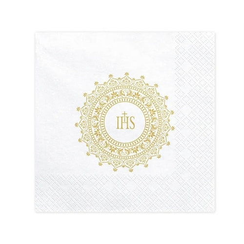 Tovaglioli prima comunione - ihs, 33x33cm, oro (1 confezione / 20 pz.)
