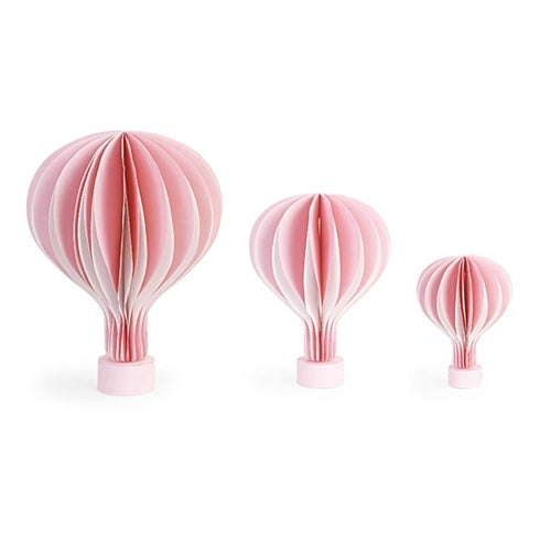 Set 3 mongolfiere rosa c/base in legno