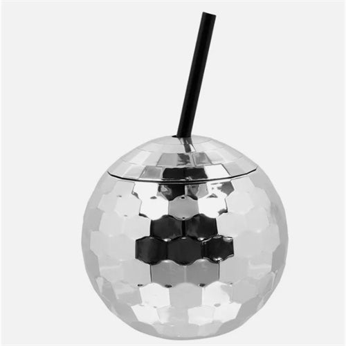 Tazza con sfera a specchio in argento con cannuccia