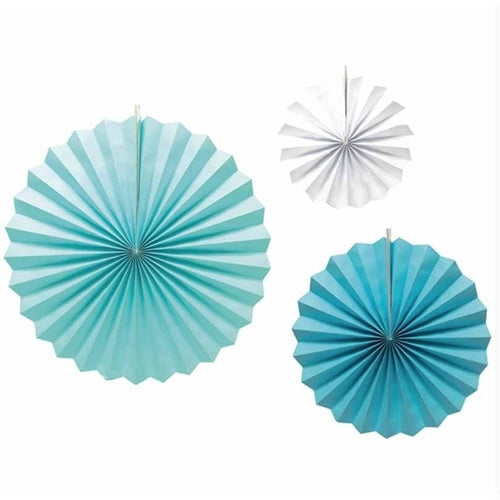 Ventagli in carta azzurro 3 pz 20/30/40