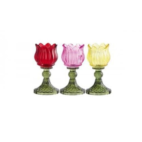 Portacandela fiore in vetro 3 colori d. 8 cm x h. 15 cm