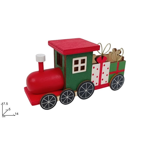 Trenino natalizio decorativo in legno con regali