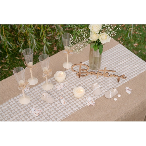 Runner in pizzo avorio 28 cm x 2.5 m – motivo geometrico