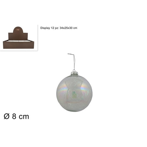 Pallina di natale trasparente con fili iridescenti  ø 8 cm