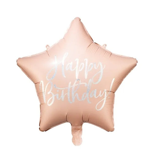 Palloncino in foil "happy birthday", 40 cm, rosa cipria chiaro
