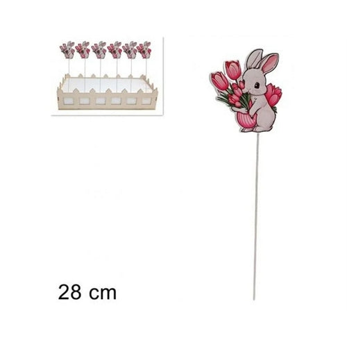 Spillone legno con coniglio  con rosa 2col
