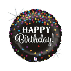 Palloncino in foil 18" nero happy birthday confetti