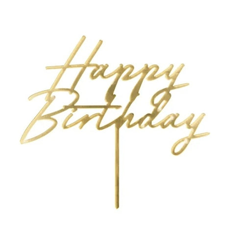 Decorazione per torta "happy birthday", 18x16,5 cm, oro