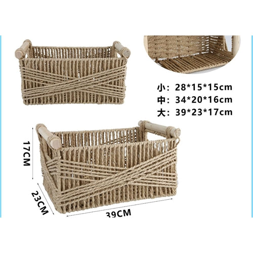 Set 3 cestini in vimni con manici in legno